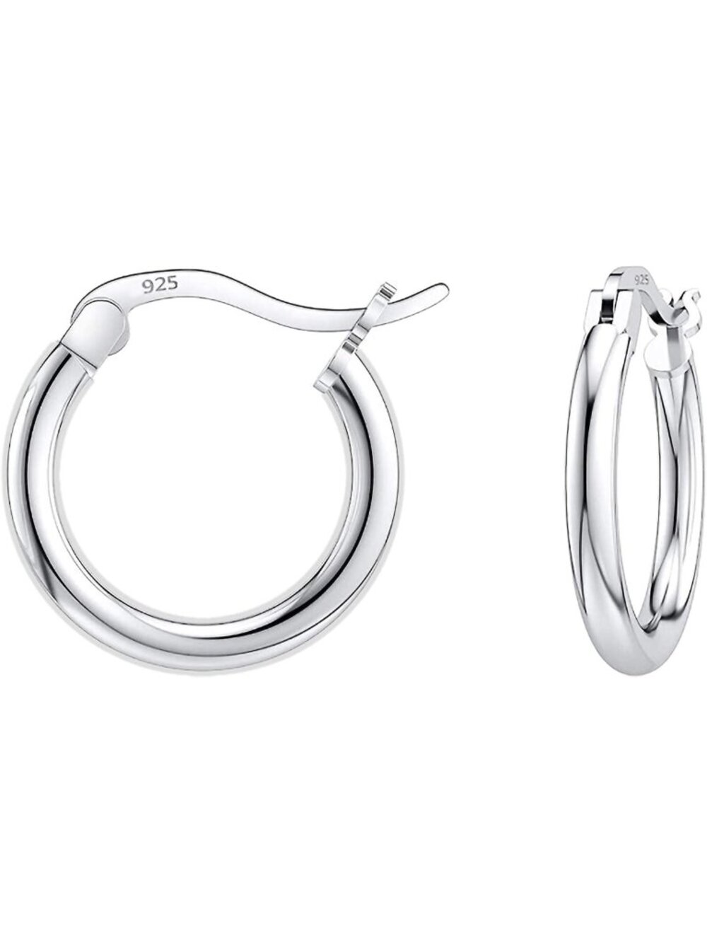 925 Sterling Silver Round Hoop Earrings for Women & Men - 10MM to 25MM Sizes